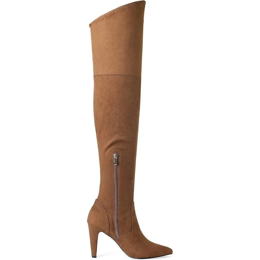 Women's Brown/Suede Faux Leather Thigh High Over The Knee Long Pointed Toe Boots